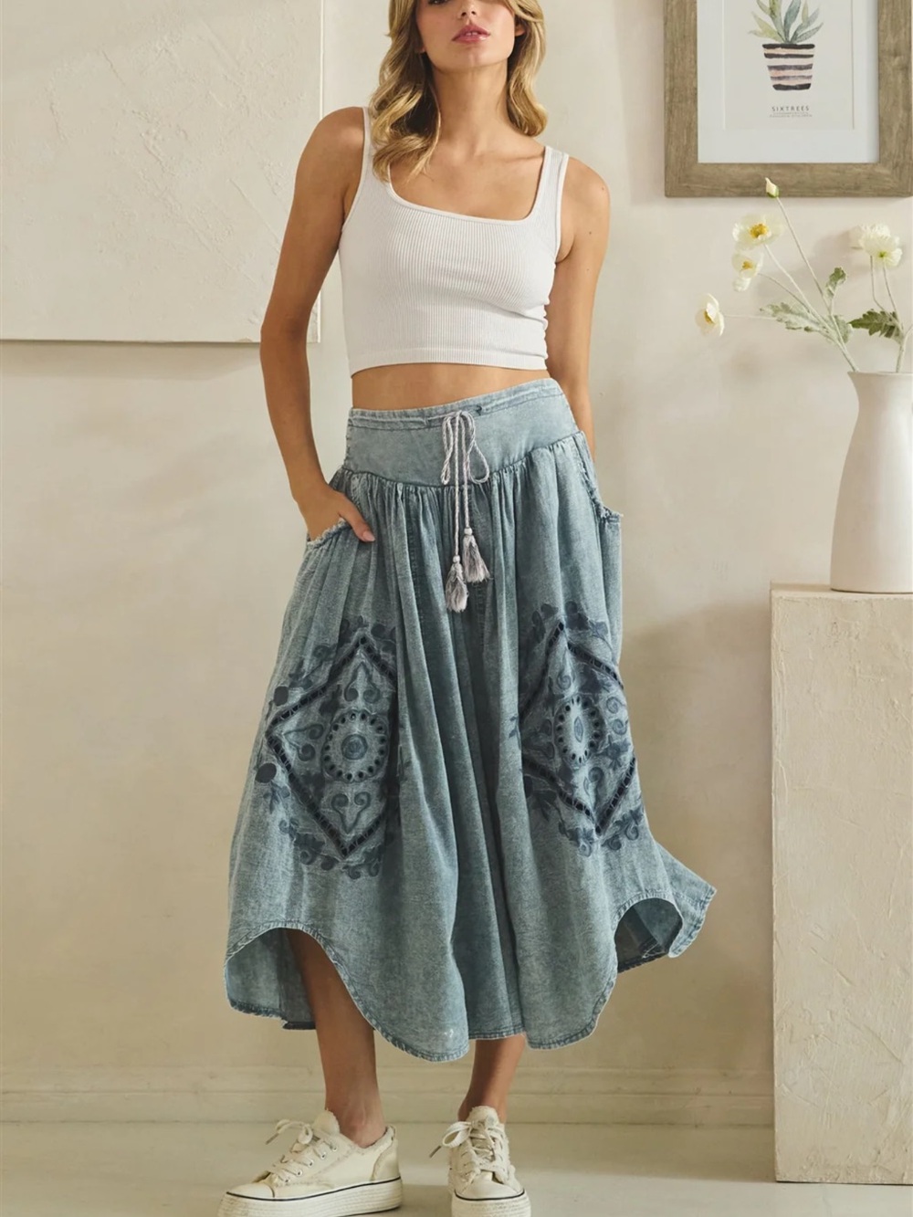 ๐ NEW! Oli & Hali Bohemian Washed Blue Wide leg pants - Picture 1 of 10